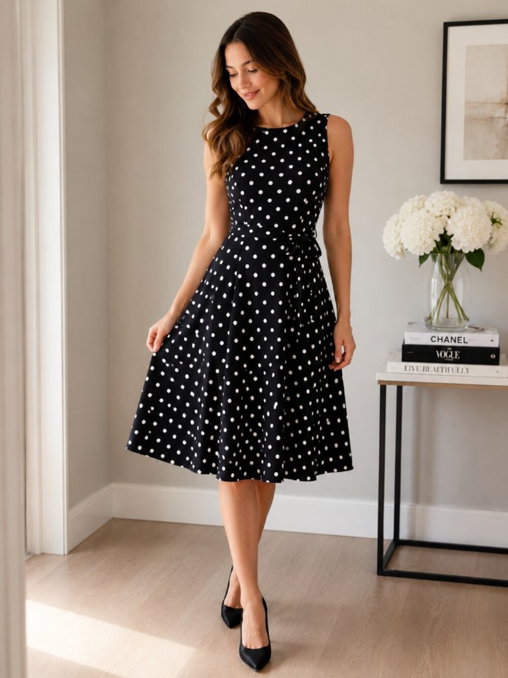 Lauren Ralph Lauren Black & White Polka Dot Fit & Flare Dress | Size 4 | Classic